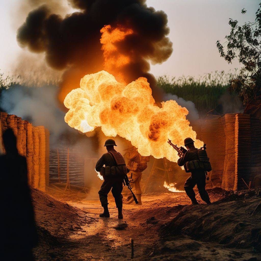 War operations involving flamethrower digital illustration