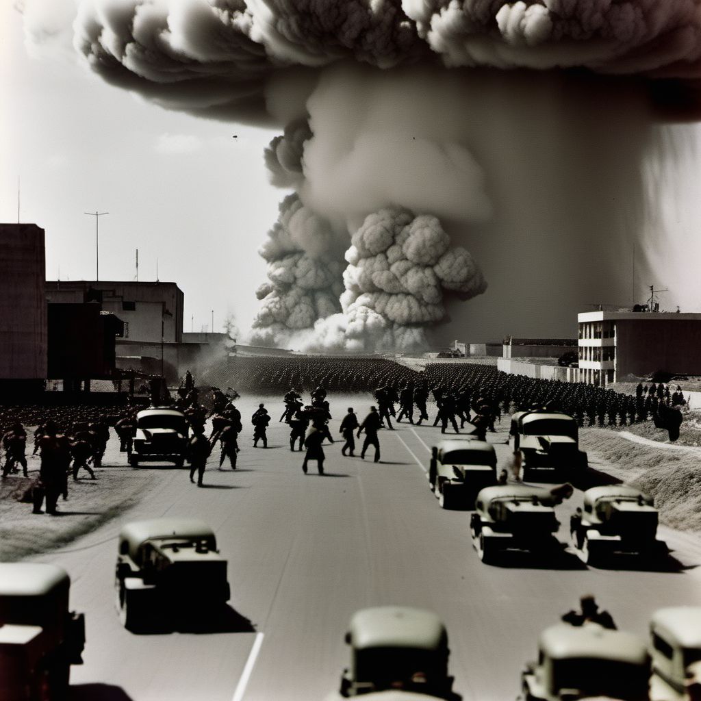 War operation involving nuclear radiation effects of nuclear weapon digital illustration