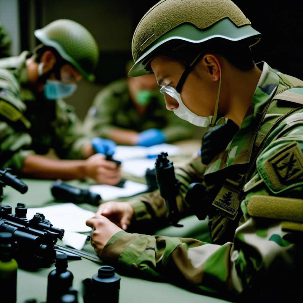 War operations involving biological weapons, military personnel digital illustration