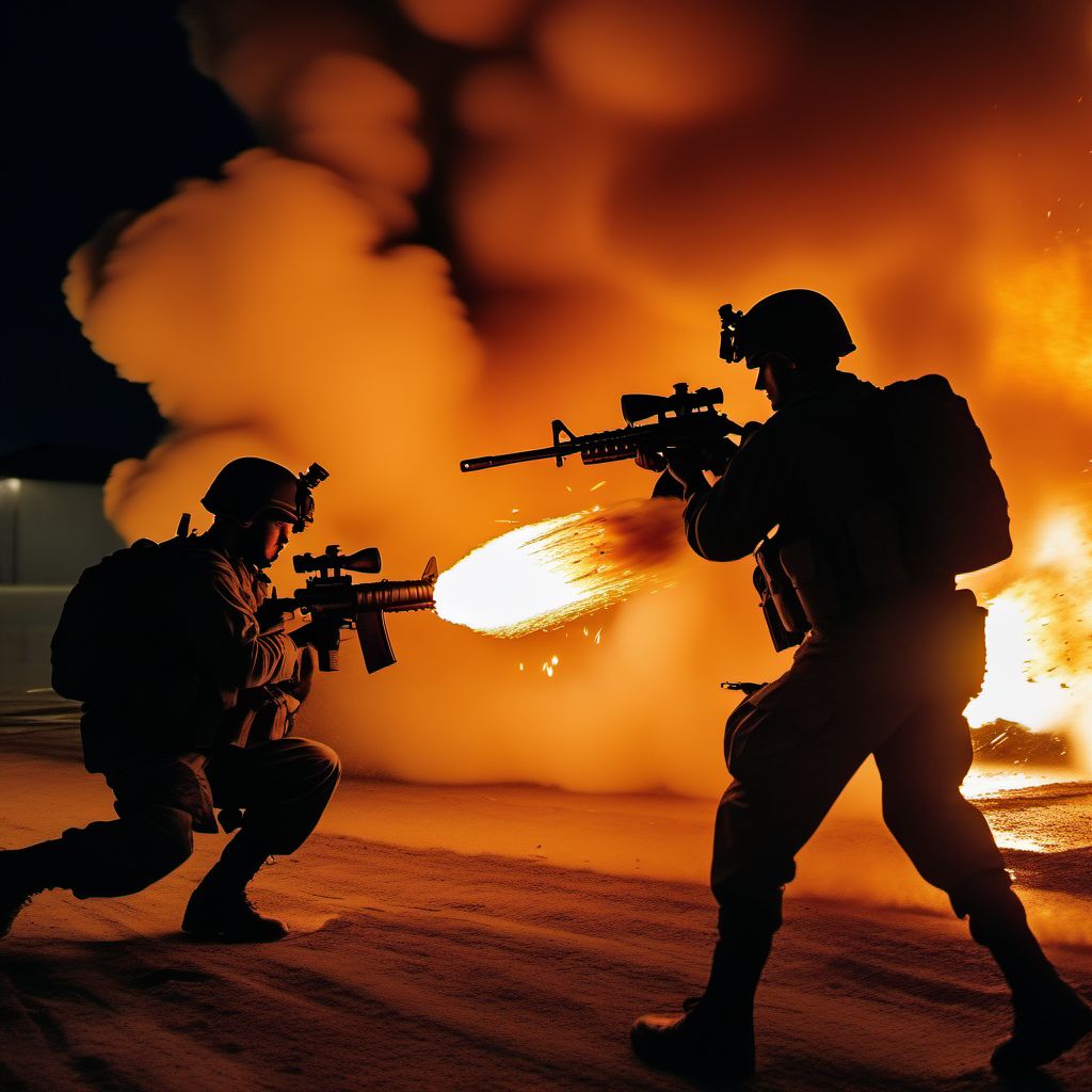 Military operations involving explosion of marine weapons digital illustration