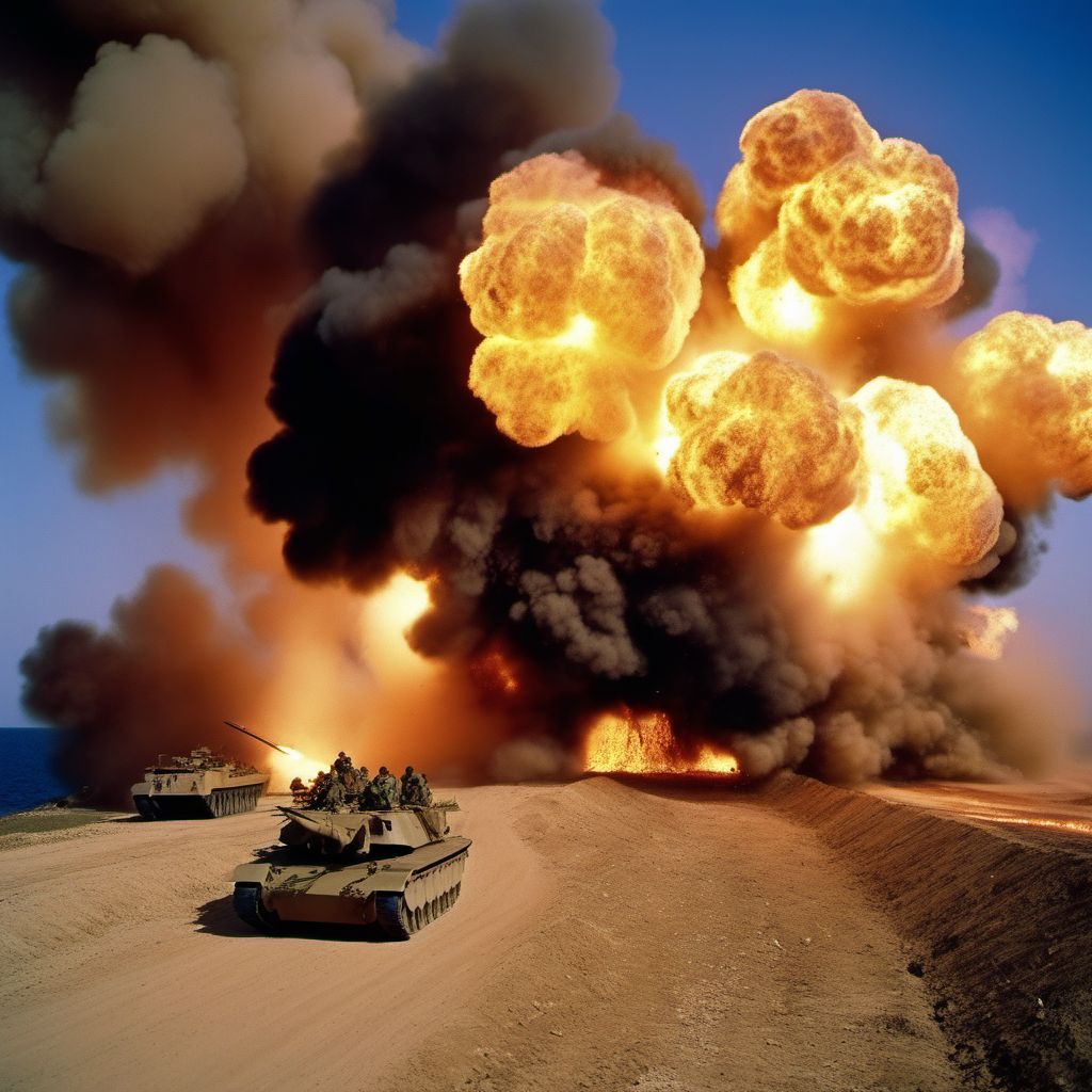 Military operations involving explosion of marine mine digital illustration