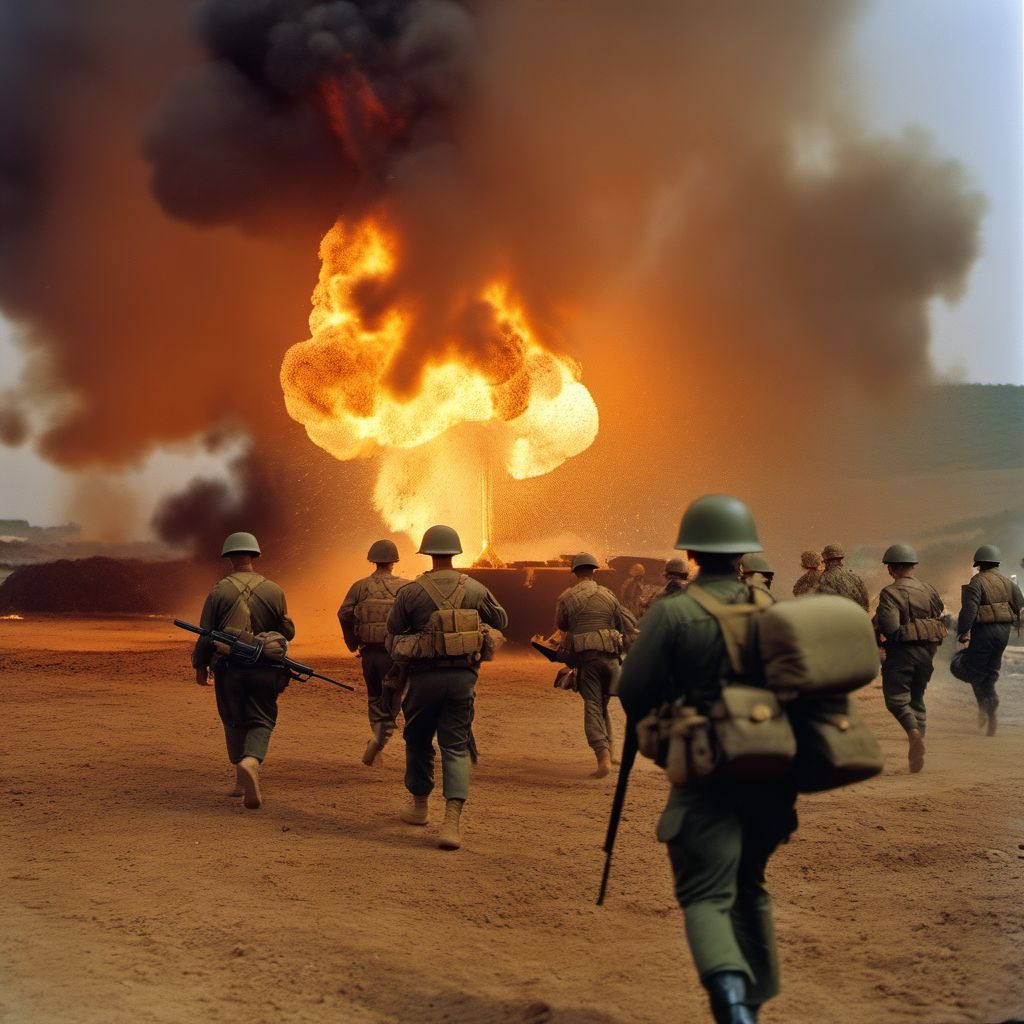 Military operations involving explosion of marine mine, civilian digital illustration