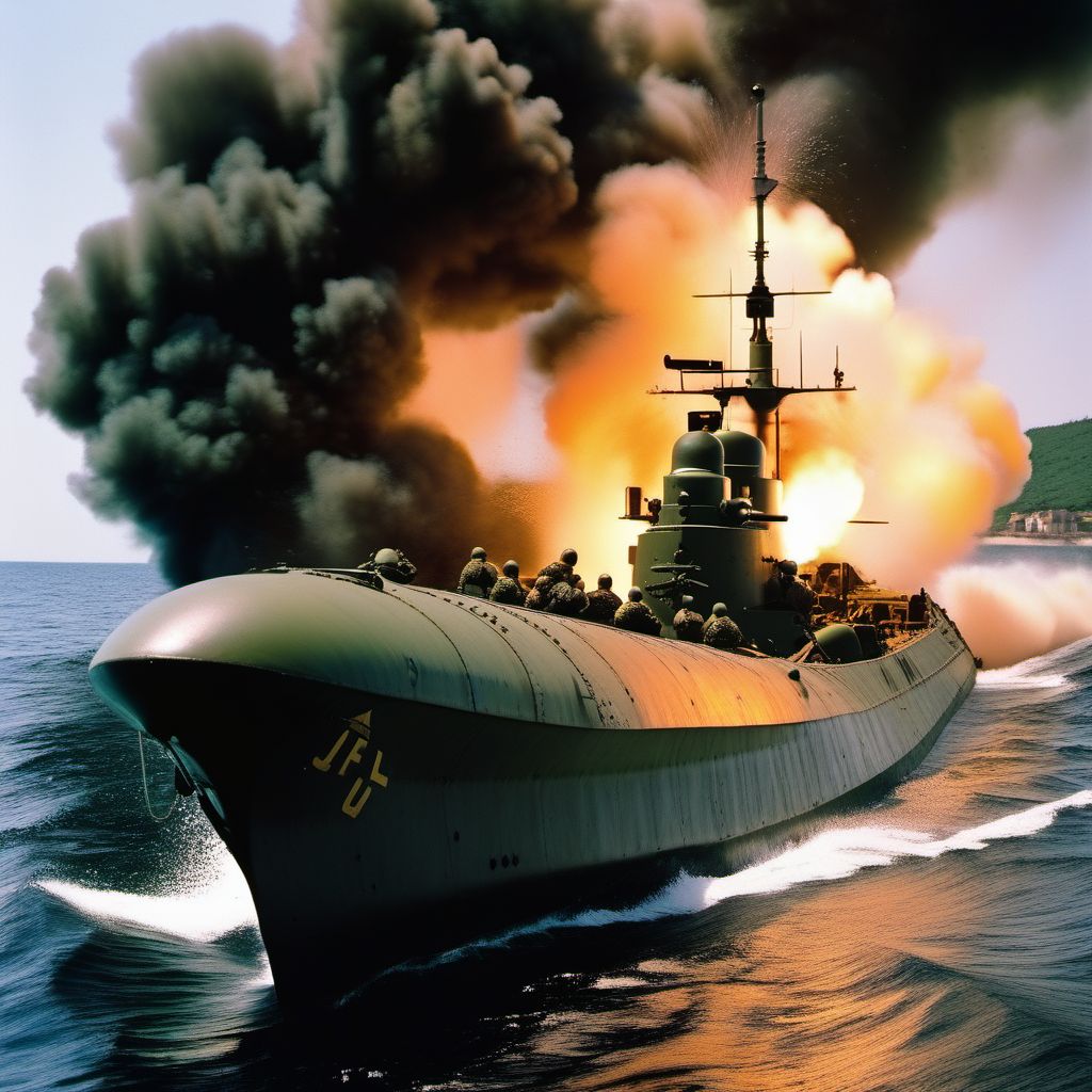 Military operations involving explosion of torpedo digital illustration