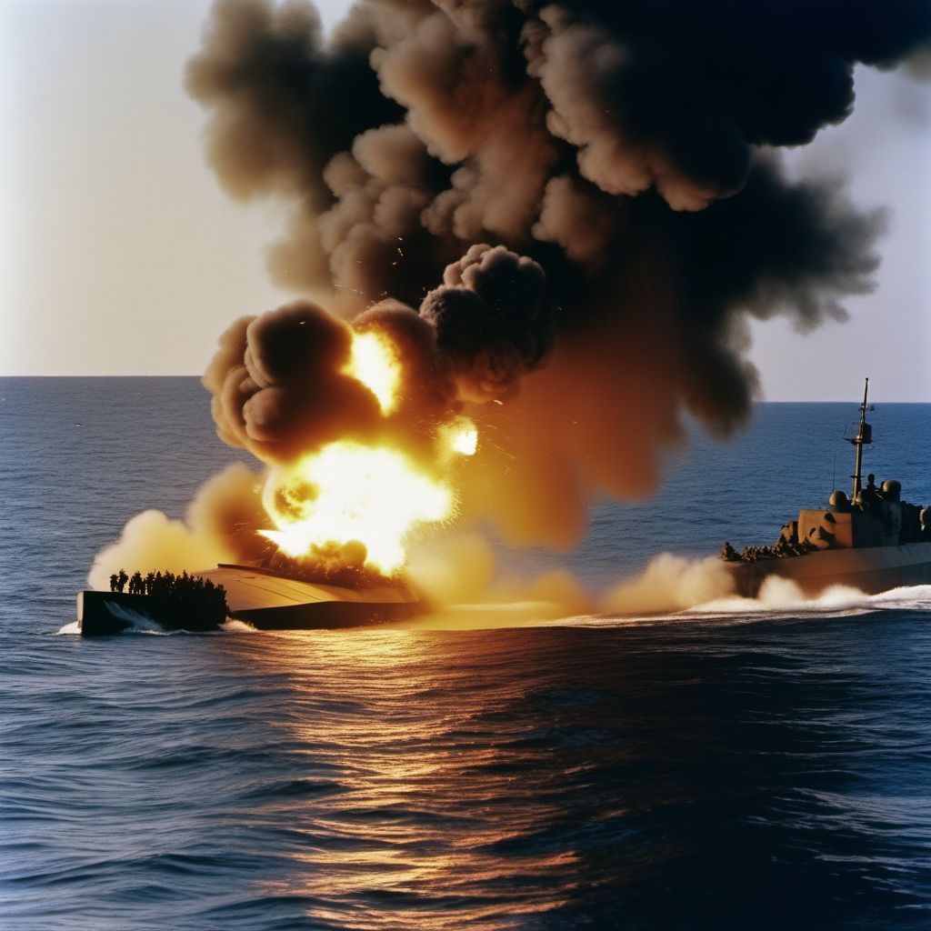 Military operations involving explosion of torpedo, civilian digital illustration