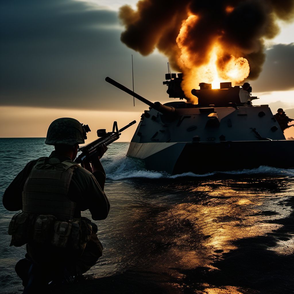 Military operations involving explosion of other marine weapons, civilian digital illustration