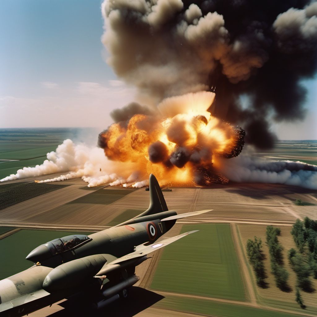 Military operations involving explosion of aerial bomb digital illustration