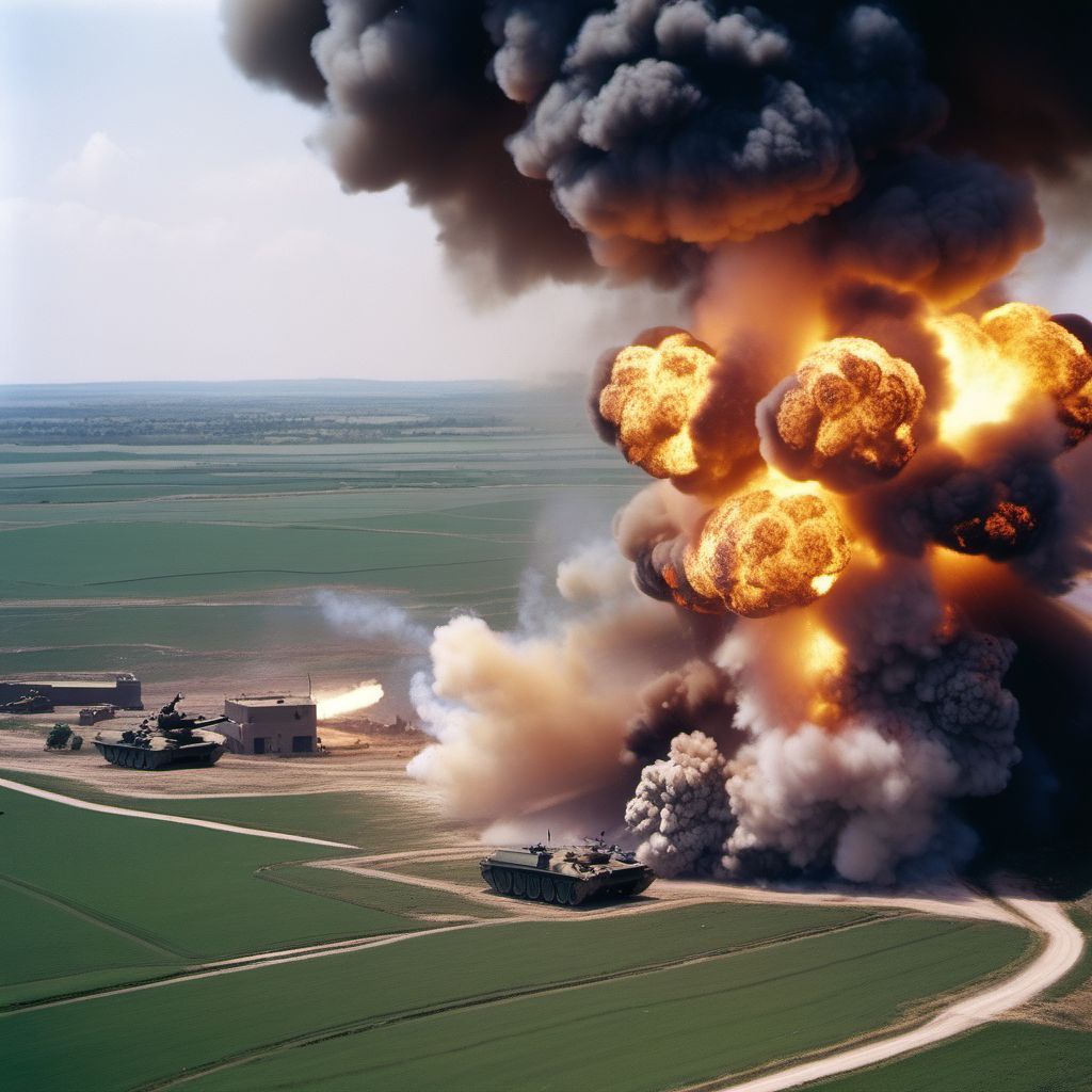 Military operations involving explosion of aerial bomb, civilian digital illustration