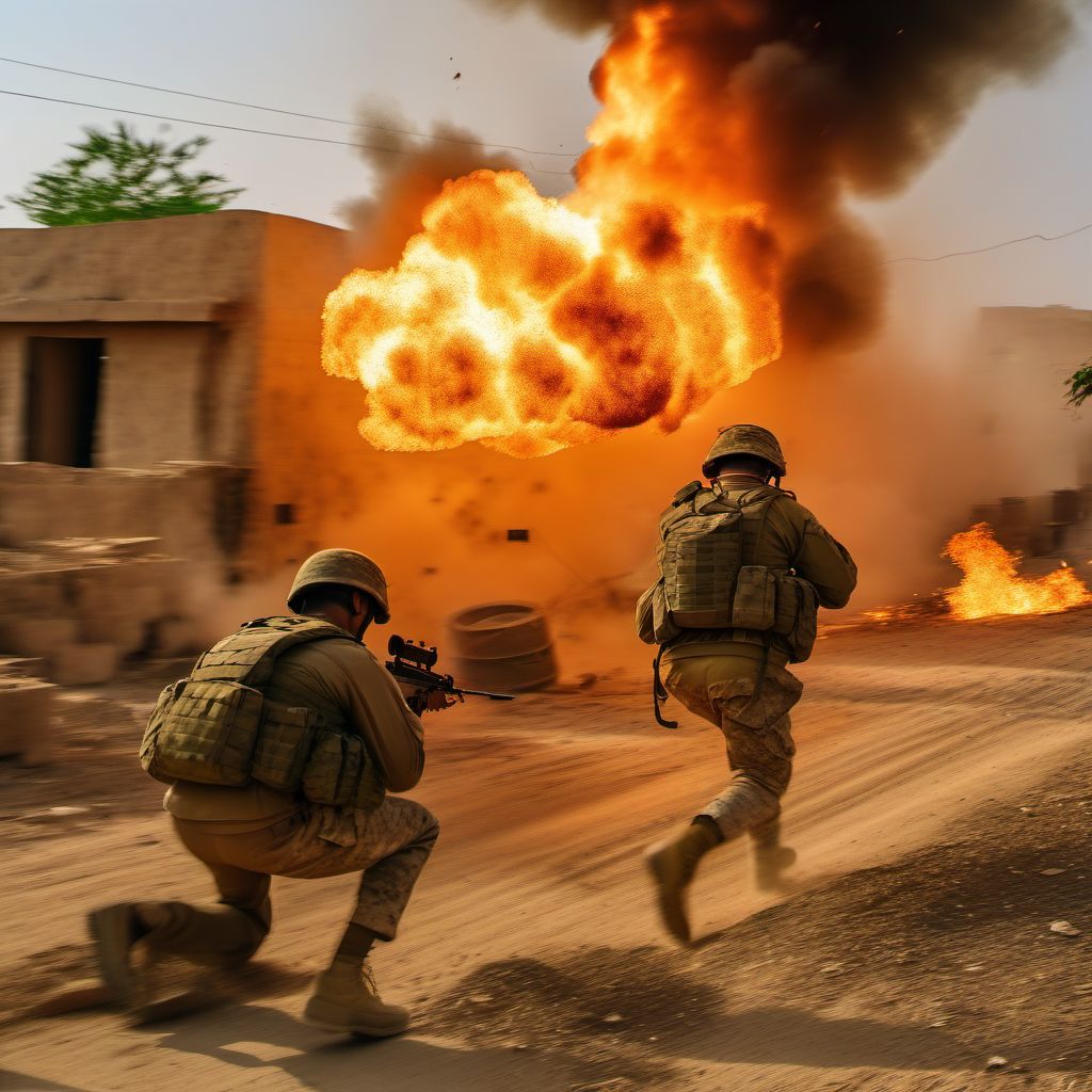 Military operations involving explosion of improvised explosive device [IED], civilian digital illustration