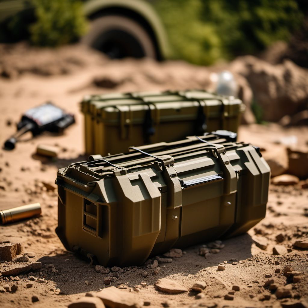 Military operations involving fragments of improvised explosive device [IED], military personnel digital illustration