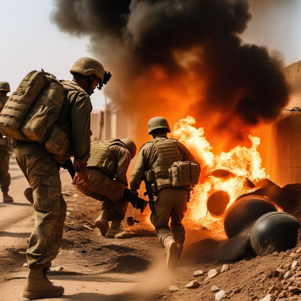 Military operations involving fragments of improvised explosive device [IED], civilian digital illustration