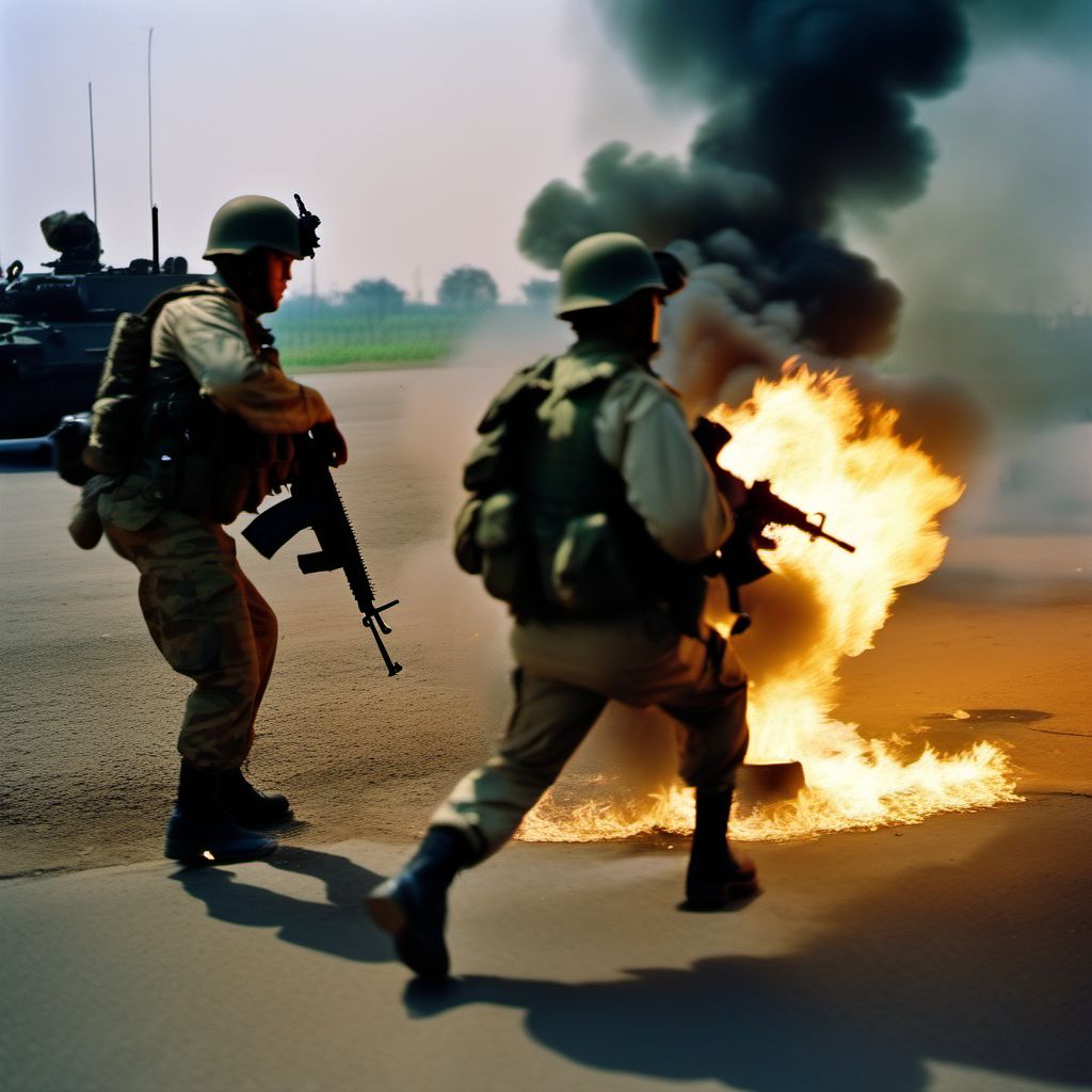 Military operations involving gasoline bomb, civilian digital illustration