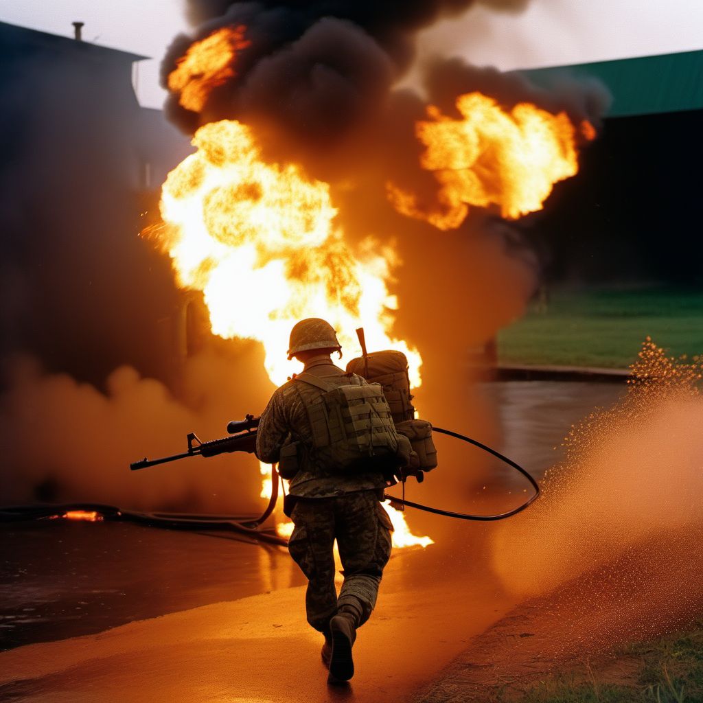 Military operations involving flamethrower digital illustration