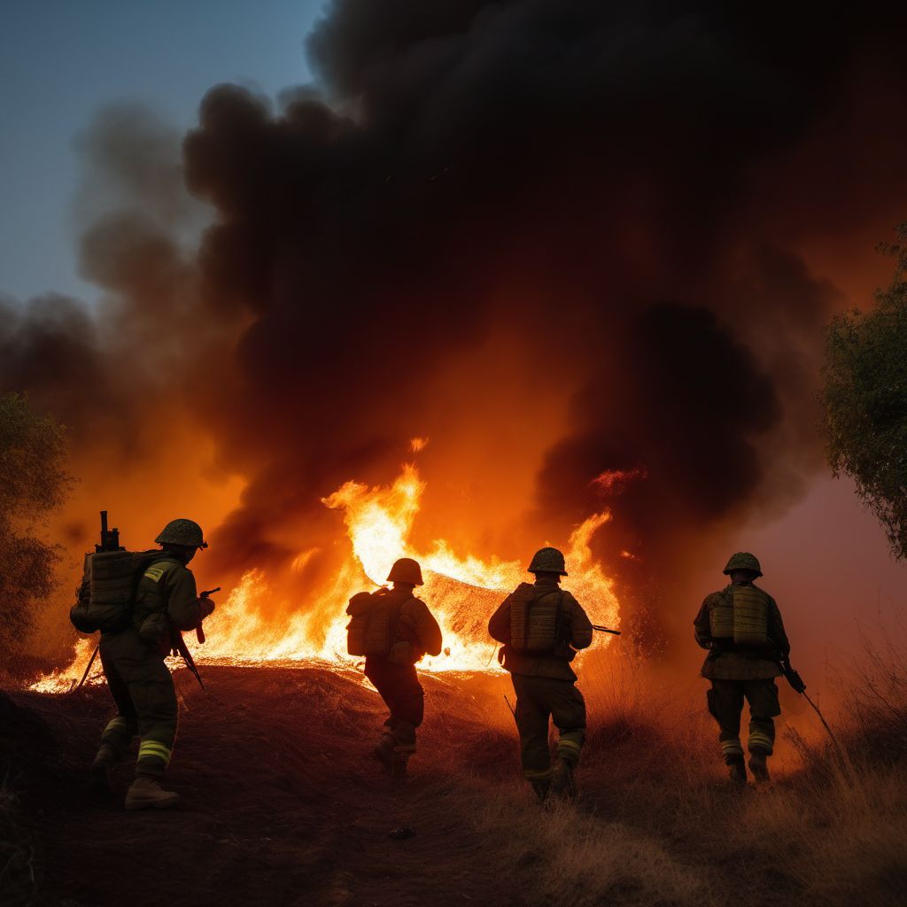 Military operations involving other fires, conflagrations and hot substances, military personnel digital illustration