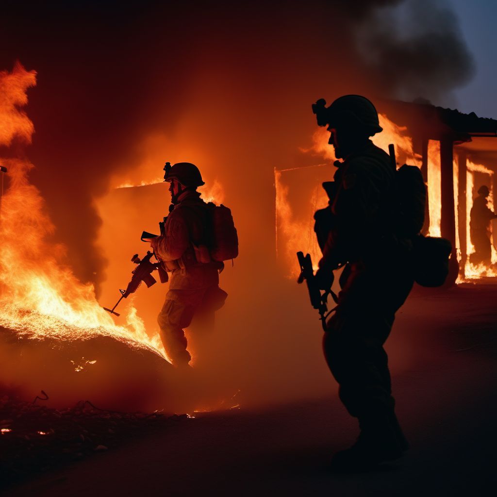 Military operations involving other fires, conflagrations and hot substances, civilian digital illustration