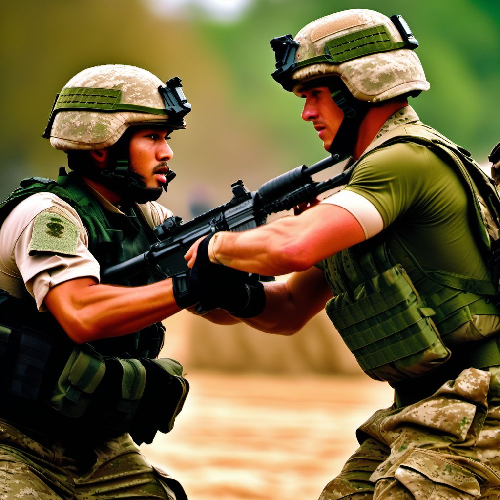 Military operations involving unarmed hand to hand combat, civilian digital illustration