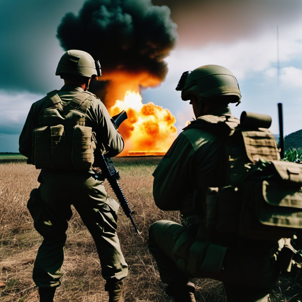 Military operations involving unspecified effect of nuclear weapon, military personnel digital illustration