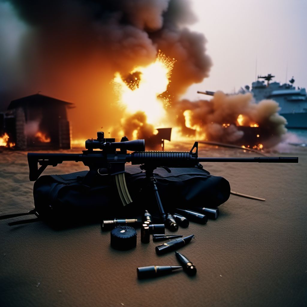 Terrorism involving explosion of marine weapons digital illustration