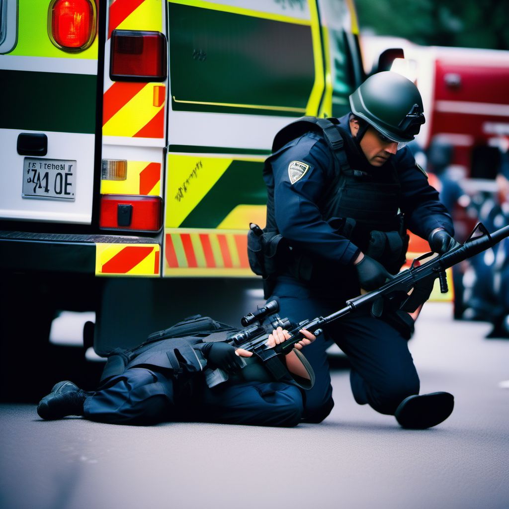 Terrorism involving biological weapons, public safety official injured digital illustration