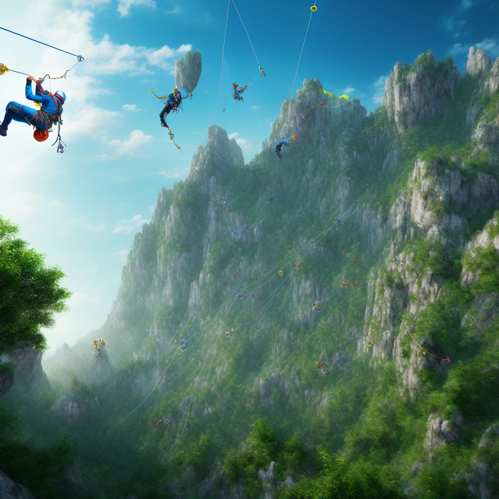 Activities involving climbing, rappelling and jumping off digital illustration