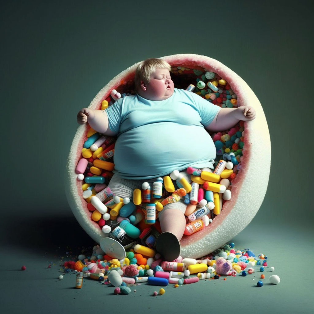 Drug-induced obesity digital illustration