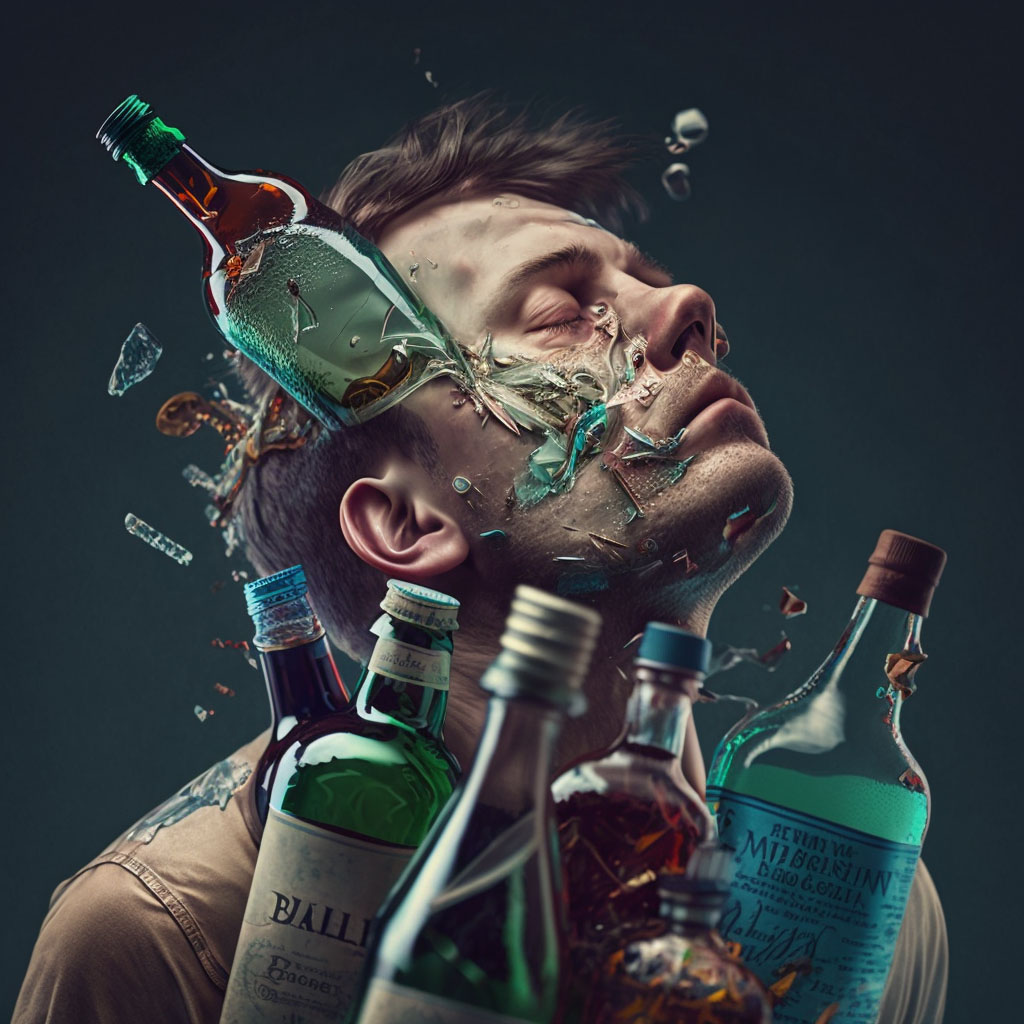 Alcohol dependence, uncomplicated digital illustration