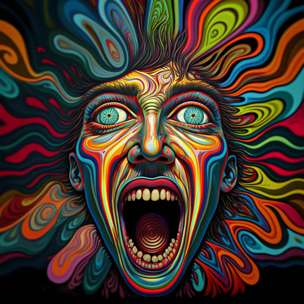 Hallucinogen dependence with hallucinogen-induced psychotic disorder with hallucinations digital illustration