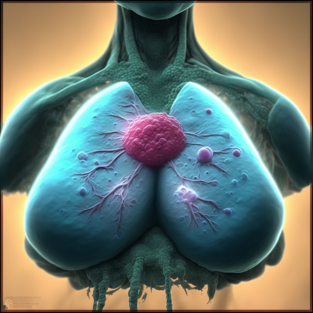 Malignant neoplasm of nipple and areola, right female breast digital illustration