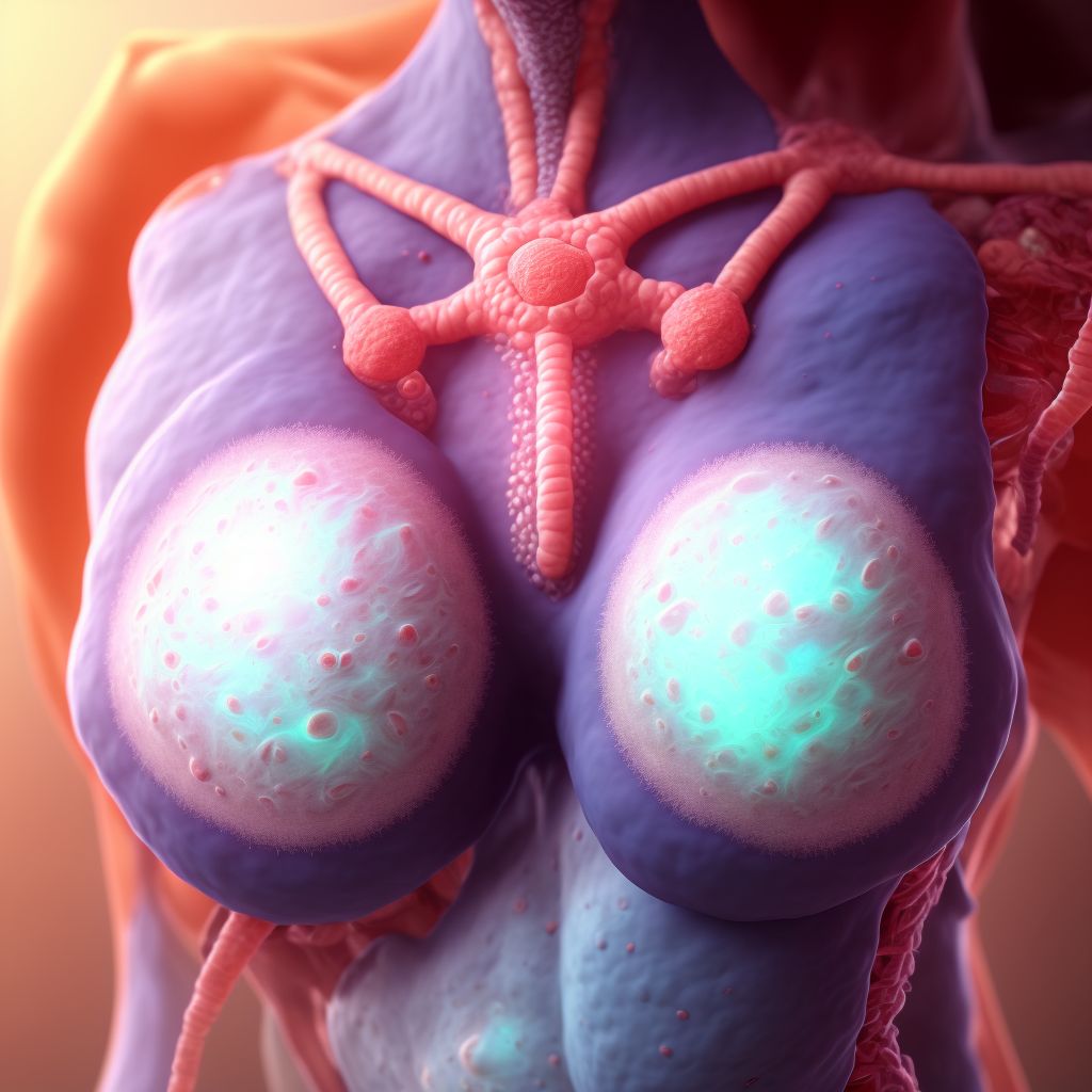 Malignant neoplasm of nipple and areola, left female breast digital illustration