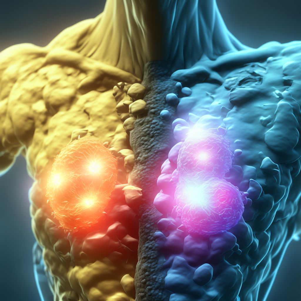 Malignant neoplasm of upper-inner quadrant of right male breast digital illustration