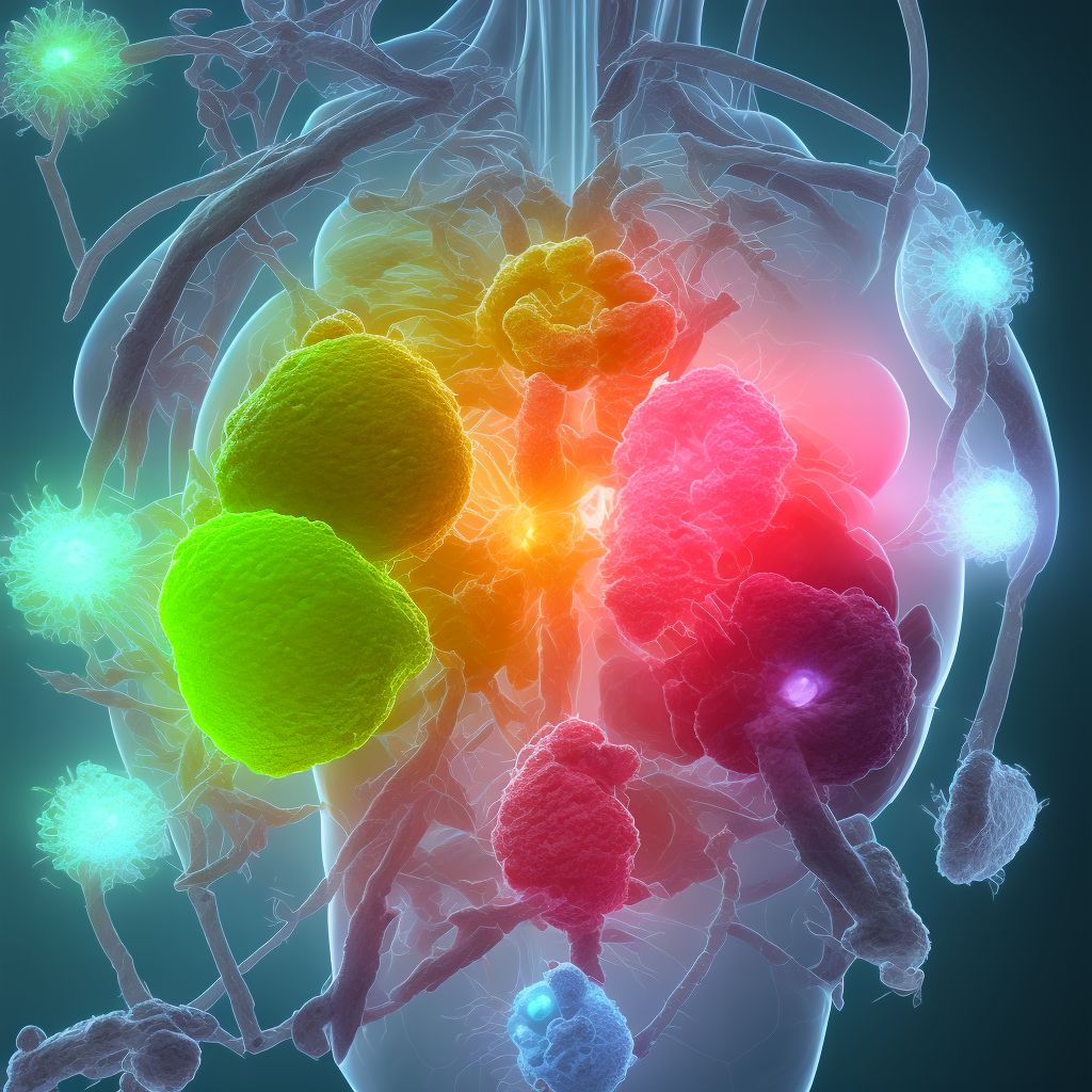 Malignant neoplasm of lower-inner quadrant of right female breast digital illustration