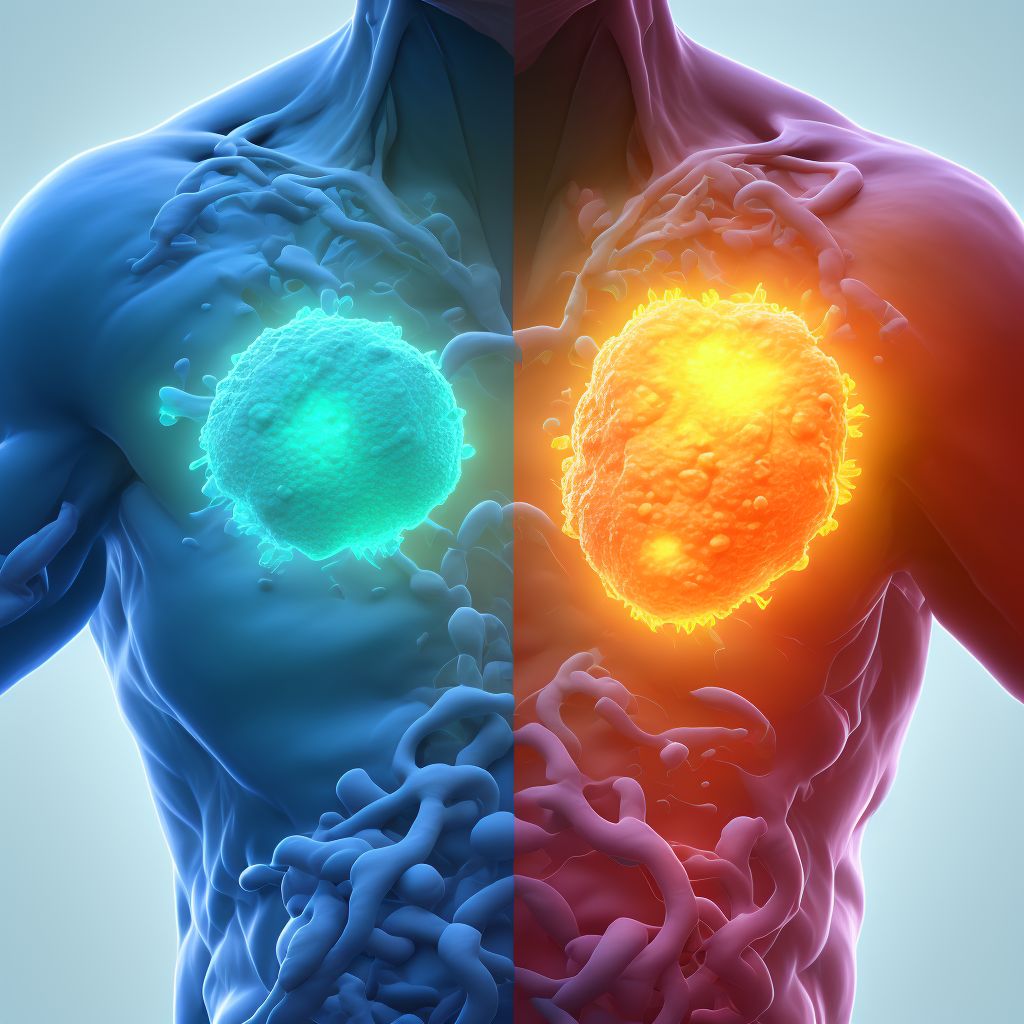 Malignant neoplasm of unspecified site of right male breast digital illustration