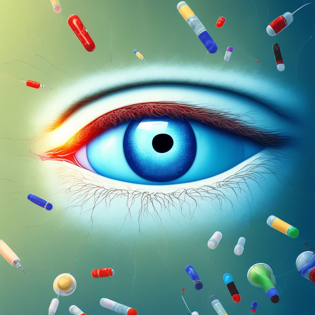 Diabetes mellitus due to underlying condition with moderate nonproliferative diabetic retinopathy with macular edema, right eye digital illustration