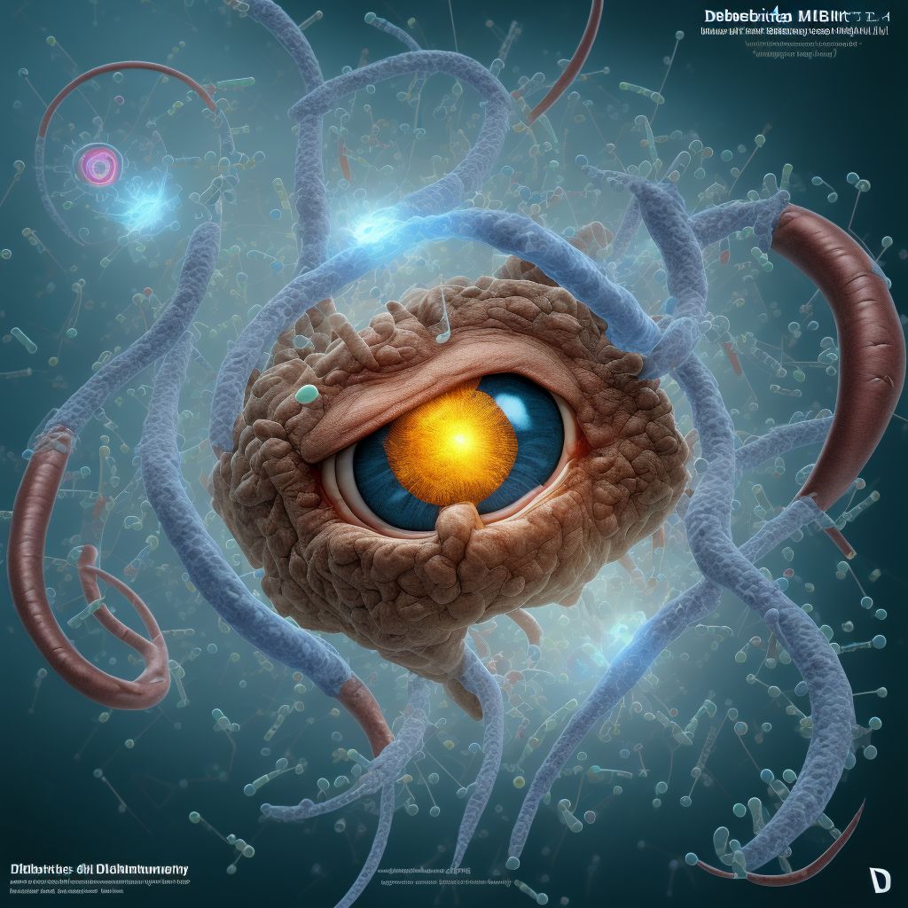 Diabetes mellitus due to underlying condition with moderate nonproliferative diabetic retinopathy with macular edema, unspecified eye digital illustration