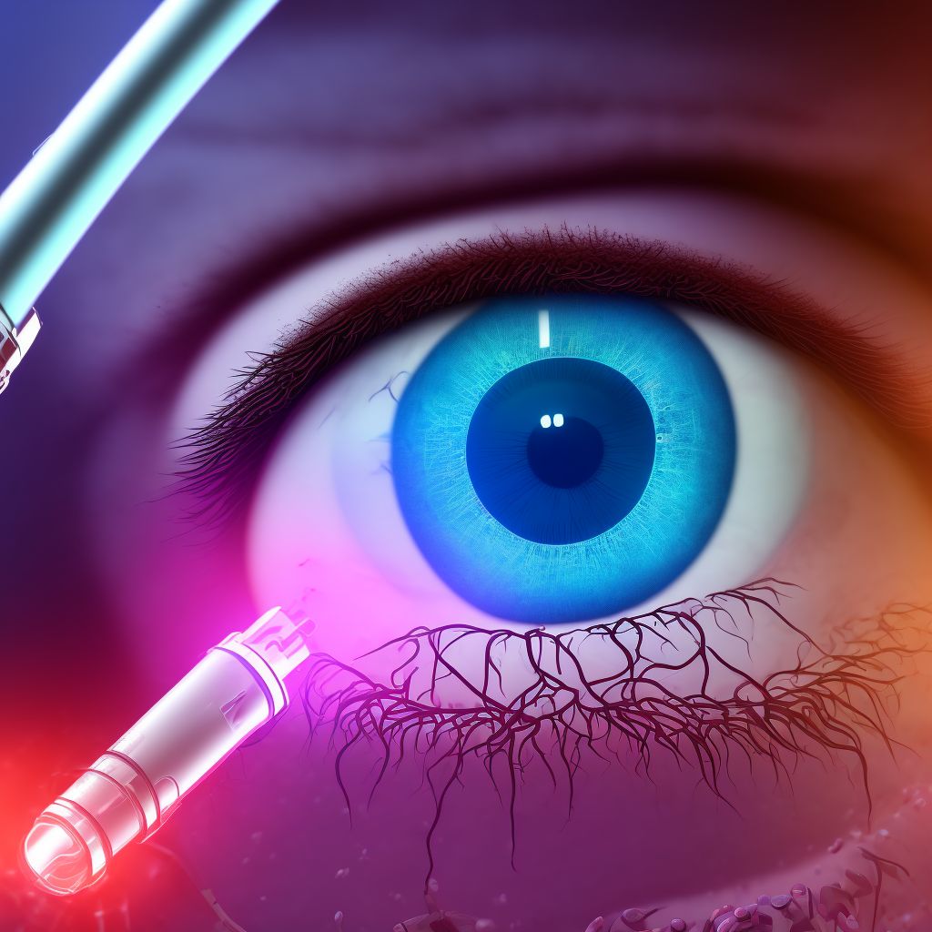 Diabetes mellitus due to underlying condition with proliferative diabetic retinopathy with traction retinal detachment involving the macula, right eye digital illustration