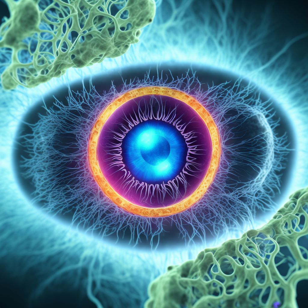 Diabetes mellitus due to underlying condition with proliferative diabetic retinopathy with traction retinal detachment involving the macula, unspecified eye digital illustration