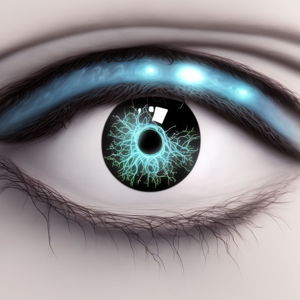 Diabetes mellitus due to underlying condition with proliferative diabetic retinopathy with traction retinal detachment not involving the macula, left eye digital illustration