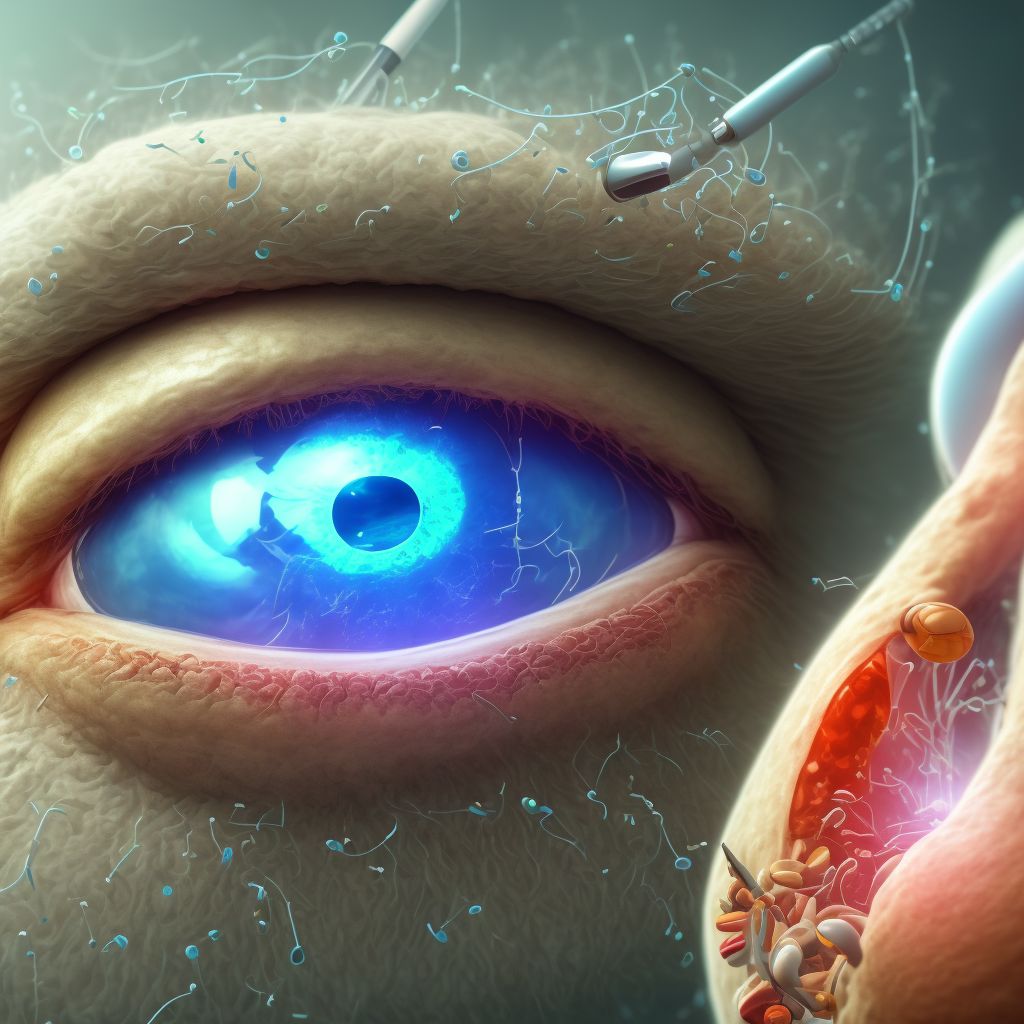 Diabetes mellitus due to underlying condition with proliferative diabetic retinopathy without macular edema, unspecified eye digital illustration