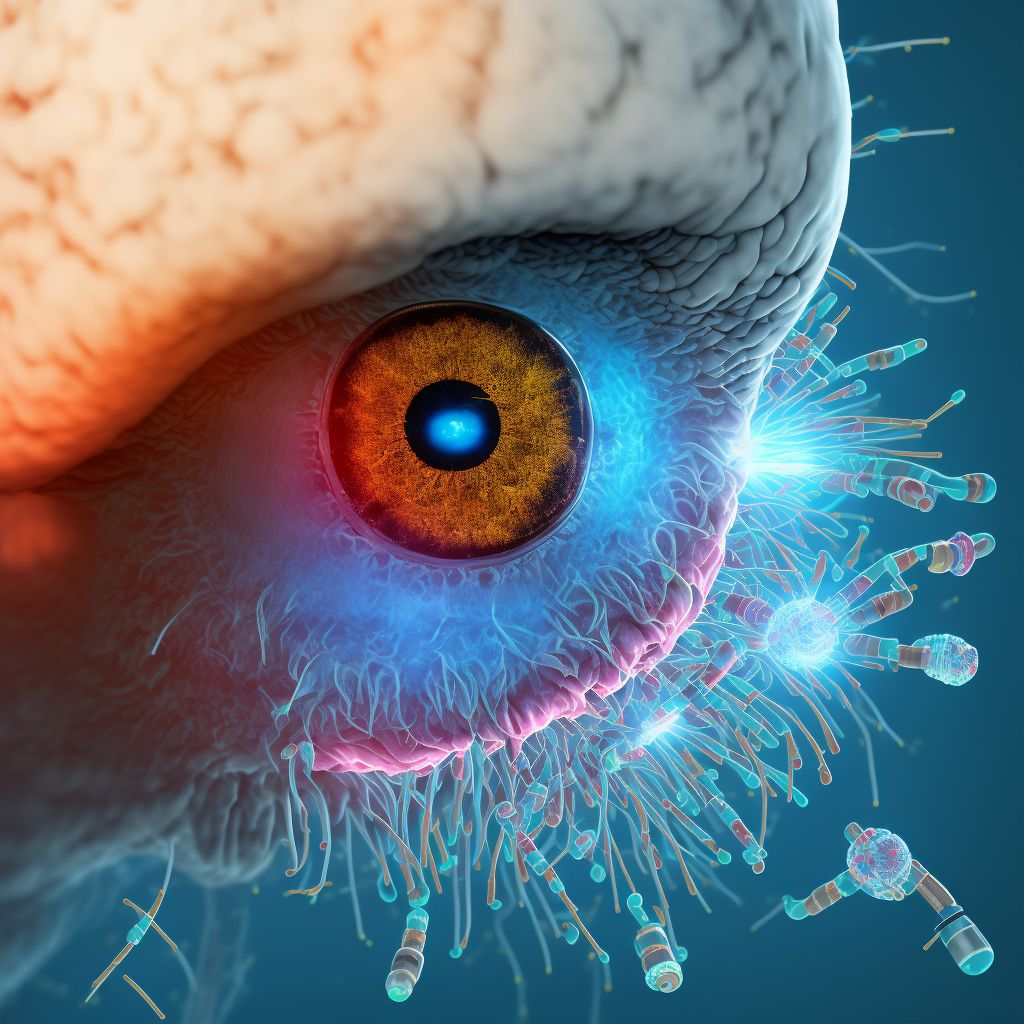 Drug or chemical induced diabetes mellitus with proliferative diabetic retinopathy with macular edema, left eye digital illustration