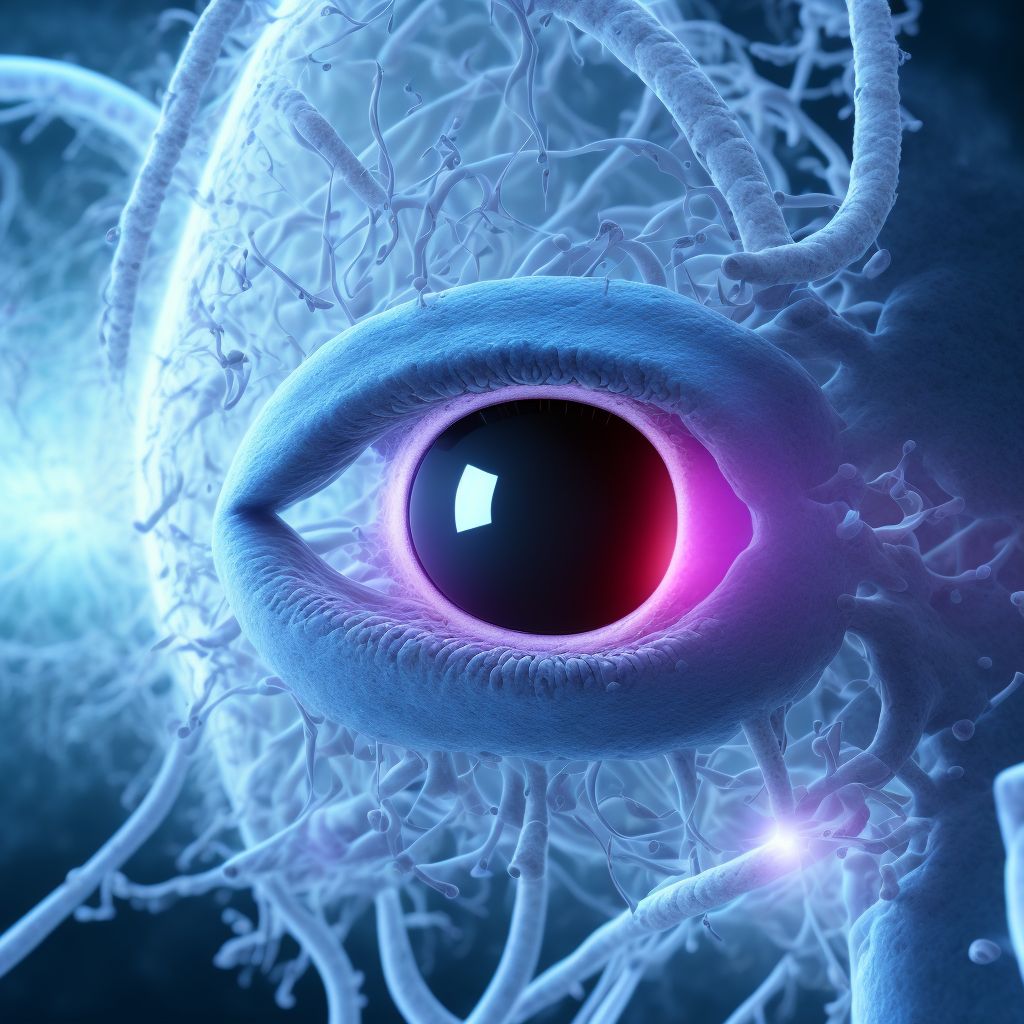 Type 1 diabetes mellitus with proliferative diabetic retinopathy with traction retinal detachment not involving the macula, bilateral digital illustration