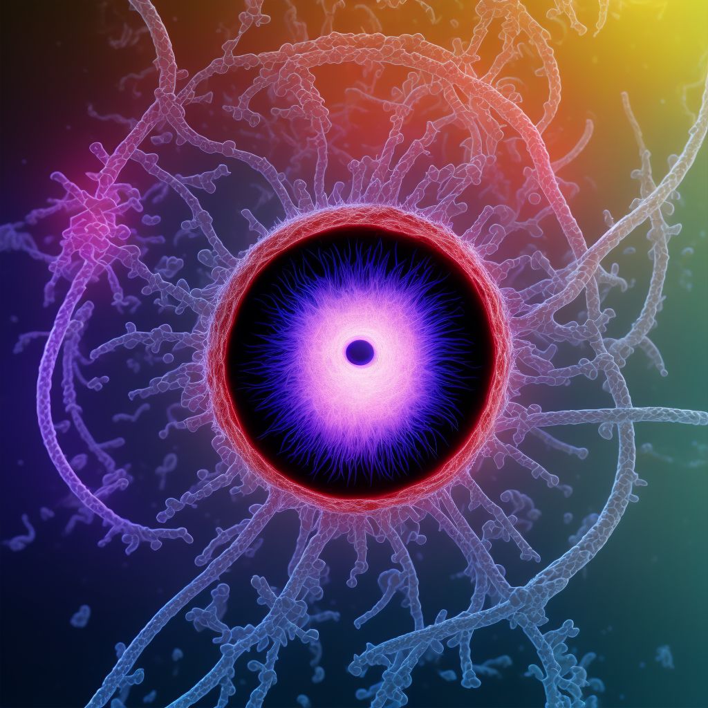 Type 1 diabetes mellitus with proliferative diabetic retinopathy with combined traction retinal detachment and rhegmatogenous retinal detachment, right eye digital illustration