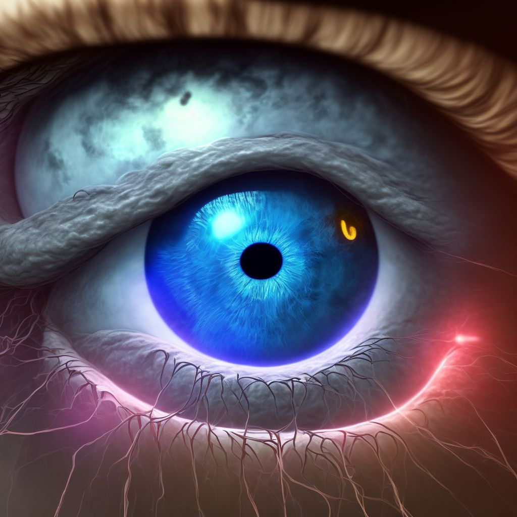 Type 2 diabetes mellitus with proliferative diabetic retinopathy with macular edema, right eye digital illustration
