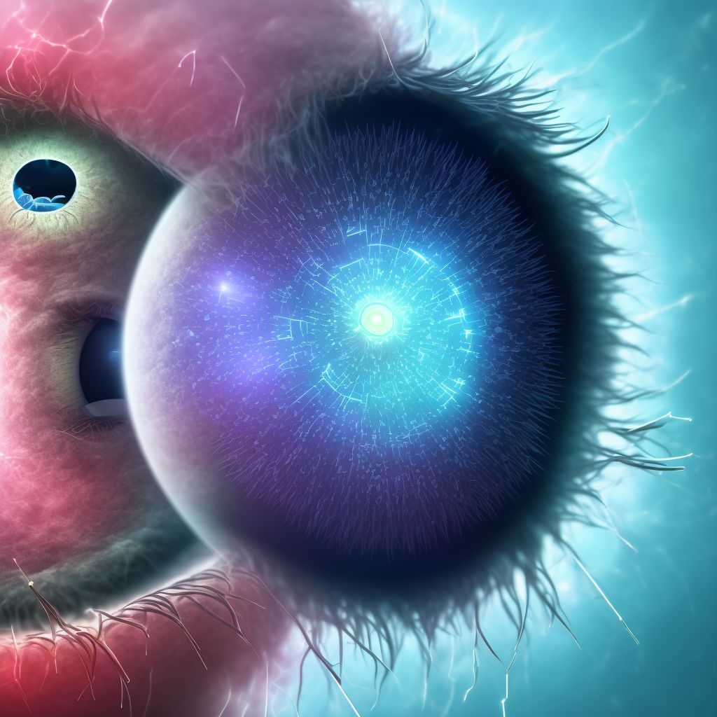 Other specified diabetes mellitus with proliferative diabetic retinopathy with traction retinal detachment involving the macula, right eye digital illustration