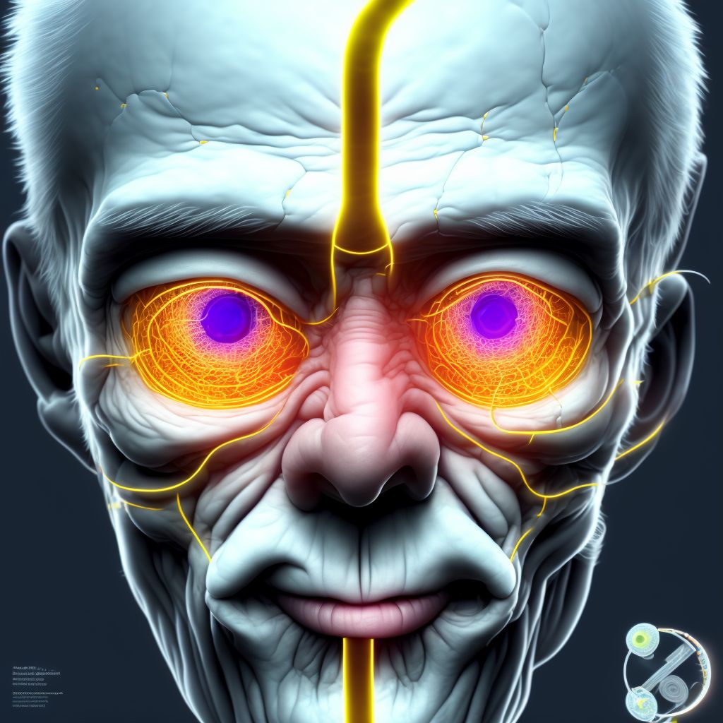 Other specified diabetes mellitus with proliferative diabetic retinopathy with traction retinal detachment involving the macula, left eye digital illustration