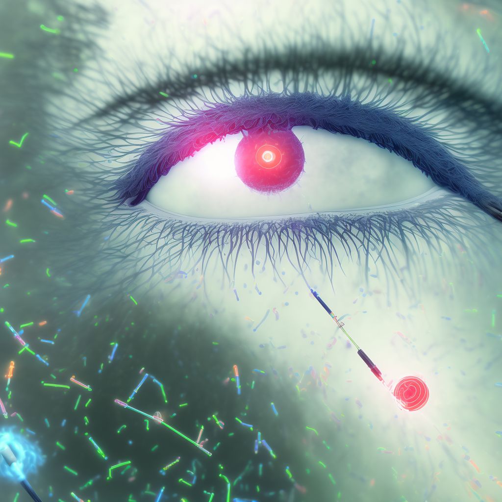 Other specified diabetes mellitus with proliferative diabetic retinopathy with traction retinal detachment not involving the macula, left eye digital illustration