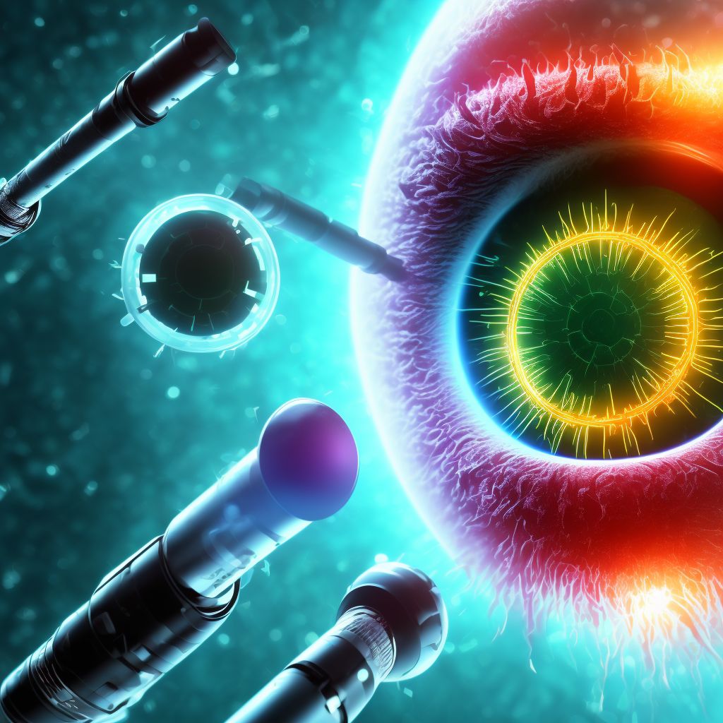 Other specified diabetes mellitus with proliferative diabetic retinopathy with combined traction retinal detachment and rhegmatogenous retinal detachment, right eye digital illustration