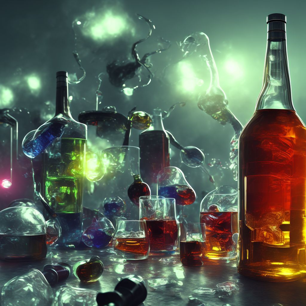 Alcohol dependence with alcohol-induced psychotic disorder with hallucinations digital illustration