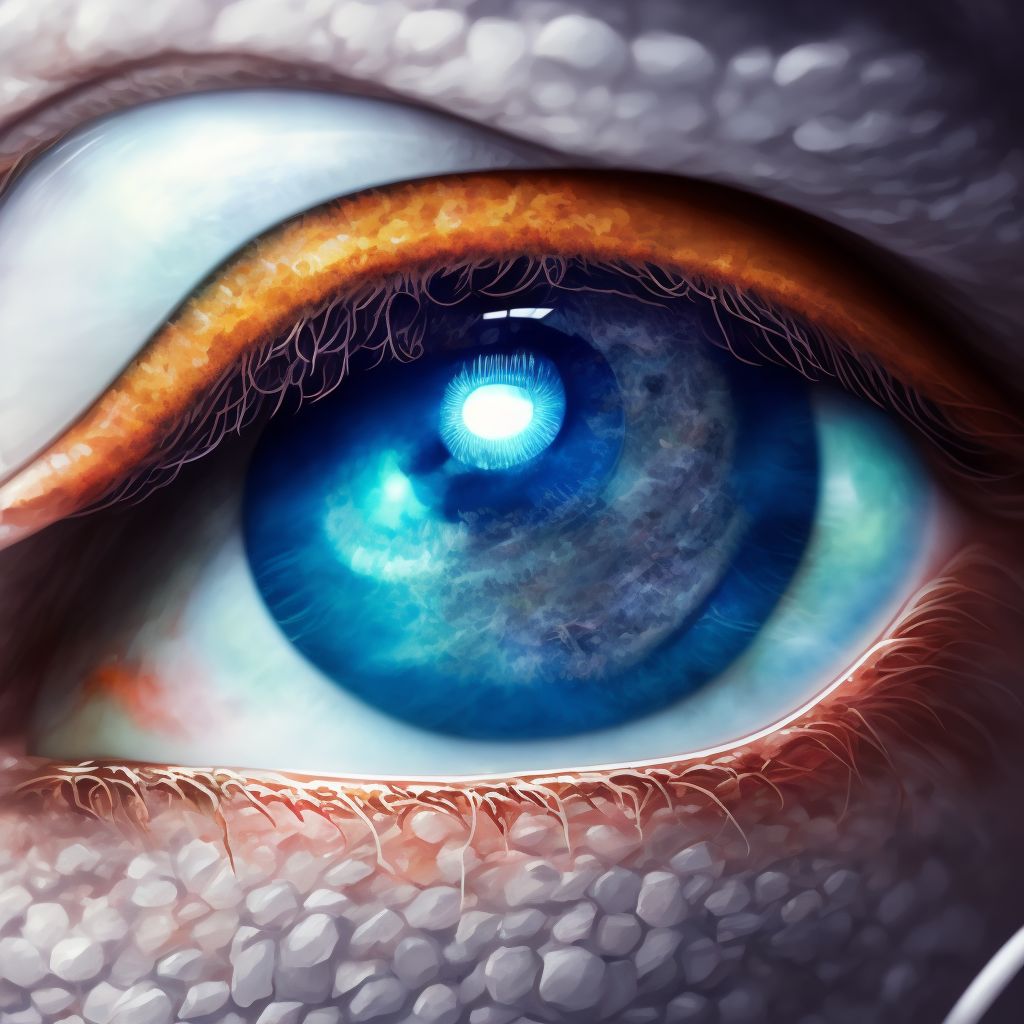 Unspecified lagophthalmos right eye, upper and lower eyelids digital illustration