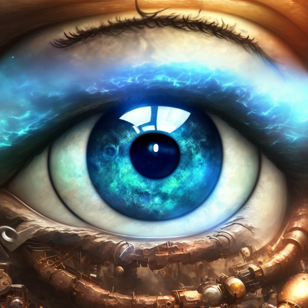 Mechanical lagophthalmos right eye, upper and lower eyelids digital illustration