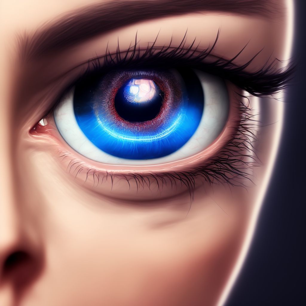 Retained foreign body in right eye, unspecified eyelid digital illustration