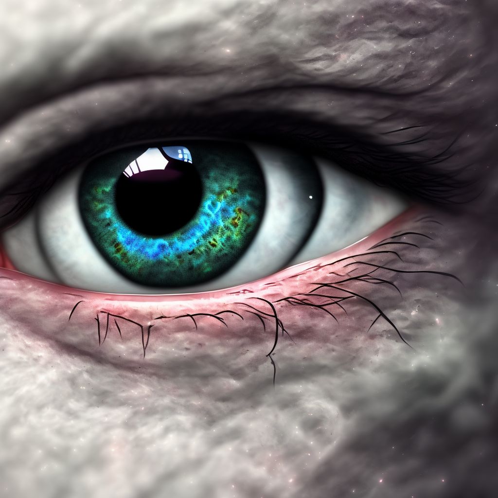 Pseudomembranous conjunctivitis, right eye digital illustration